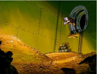 Scrooge McDuck diving into money