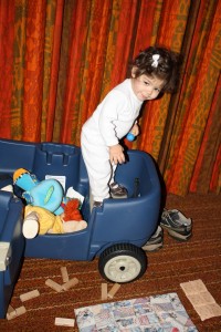 Coraline in her swagger wagon