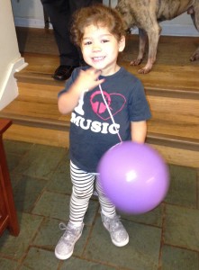 Coraline on the morning of her third birthday