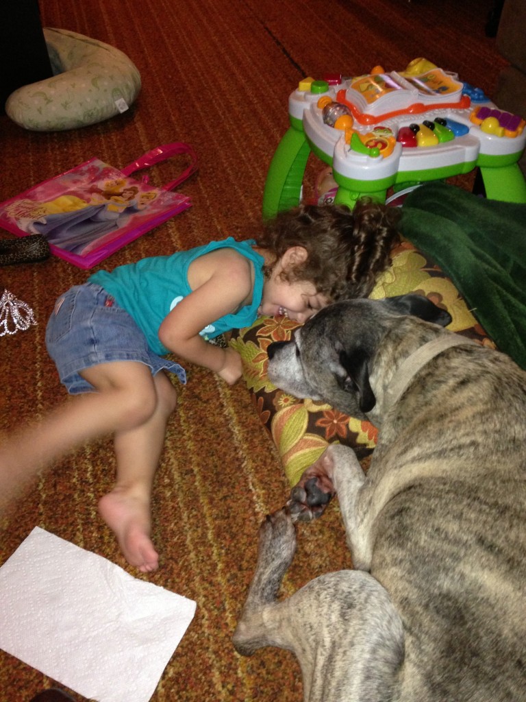 Aside from being my and Rich's baby, Caleb is also Coraline's nana dog, always keeping a close eye on her.
