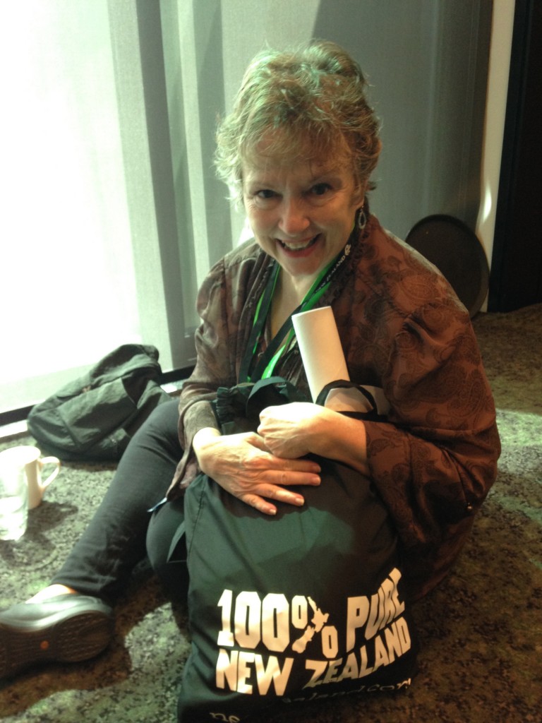 Nan with the swag bag we received at check-in.